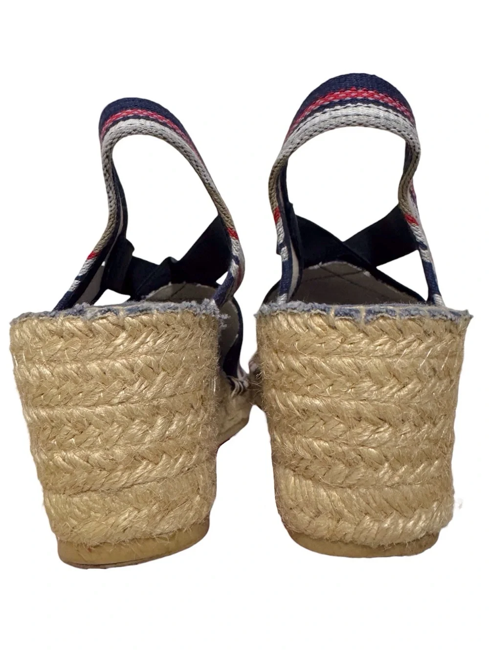 Toni Pons Tarbes Espadrille Wedge Sandals in Navy Red Stripes Size 10